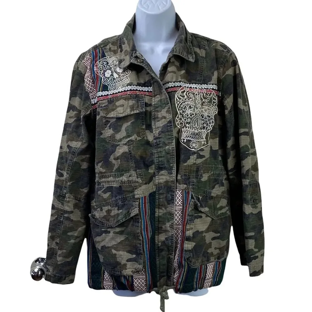 Sans Souci Camo Stripe Skull Utility Jacket Sz M